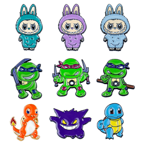 Hand holding a pair of cartoon rabbit lapel pins: a pink-clad rabbit with a white hat and its sleek black shadow counterpart