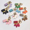 Colorful Macaron-colored Hot Stamping Custom Logo BFF Gifts Daily Matching Car Leather Keychain with Zinc Alloy