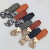 Retro Stylish Embossed Hot Stamping Custom Logo Trade Show Giveaways Brand Promotion Car Leather Keychain with Zinc Alloy