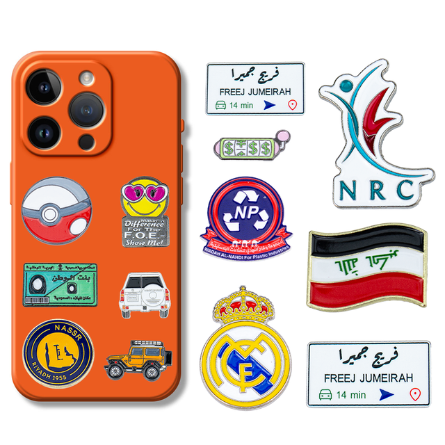 Saudi Palm & Sword Metal Phone Sticker - 3D Gold Plated Back Cover Decal for iPhone & iPad