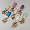 Colorful Macaron-colored Hot Stamping Custom Logo BFF Gifts Daily Matching Car Leather Keychain with Zinc Alloy